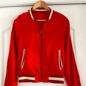 SATIN BOMBER JACKET WITH STRIPES ON SLEEVE